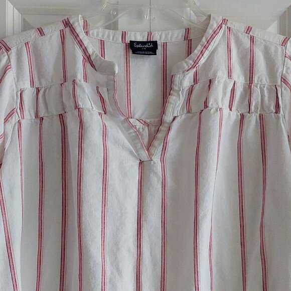 Splendid 3/4 Sleeve Red Stripe Linen Blend Blouse Women's Size L - Picture 3 of 9